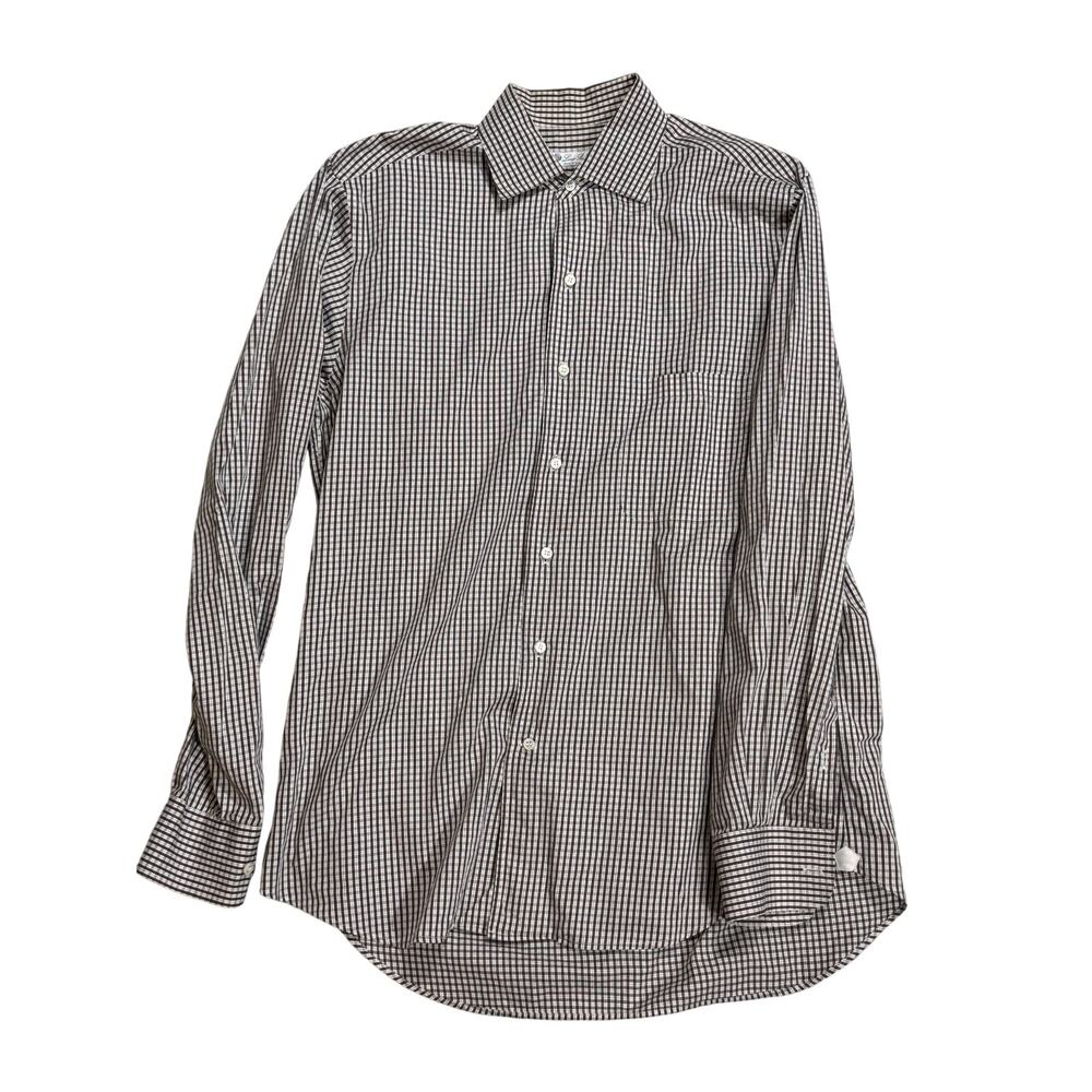 Loro Piana Plaid Brown Checked Button Down Dress Shirt Medium Cotton Italy EUC